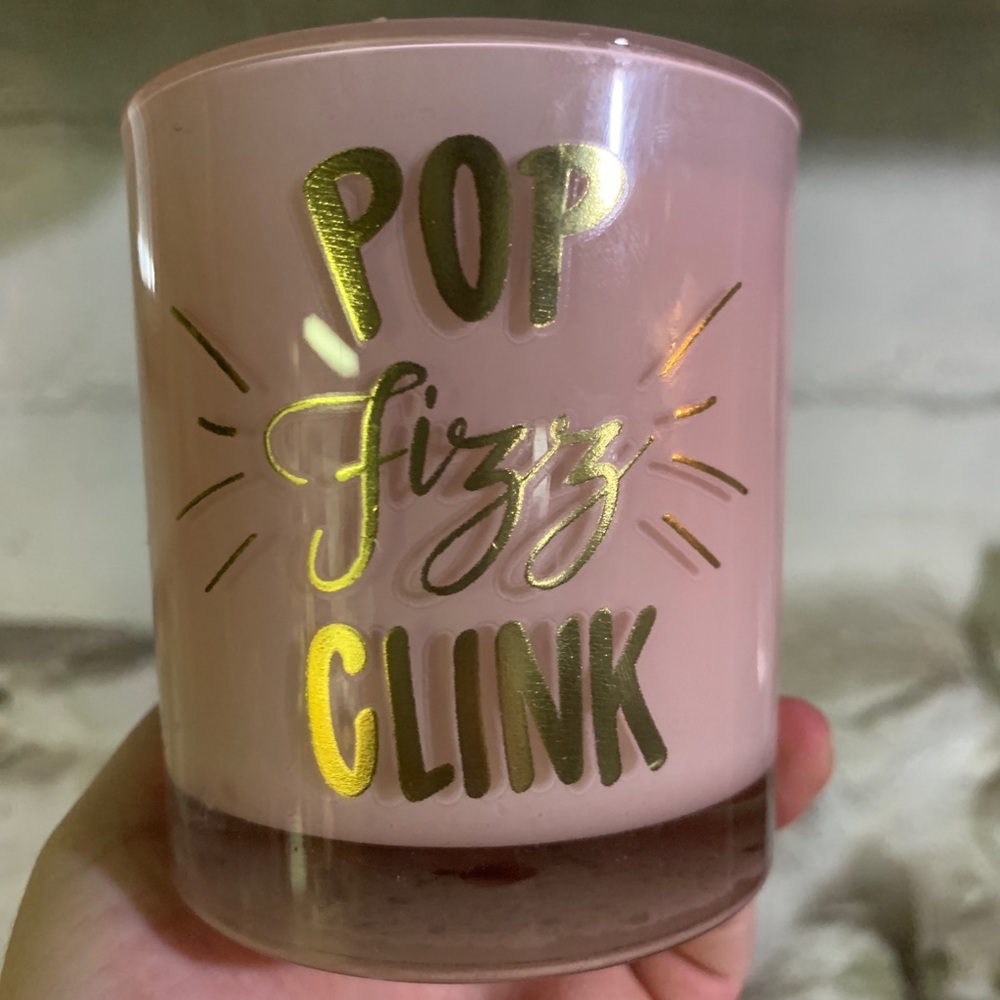 Pop Fizz Clink Prosecco Pink Glass Candle